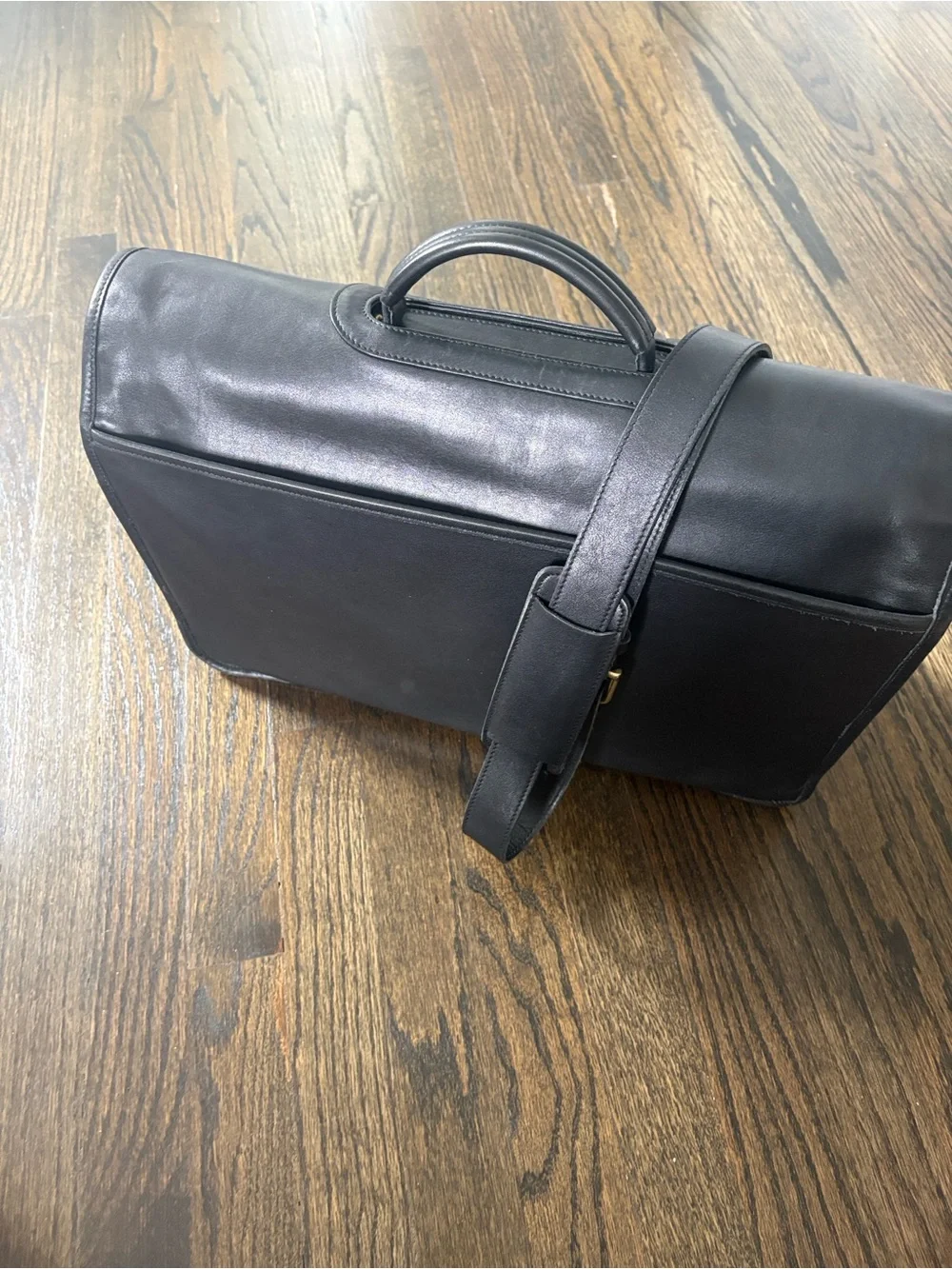 Classic Black Leather Briefcase with Gold Hardware- COACH